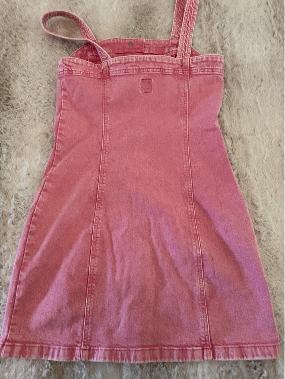 GAP Pink Denim Mini Dress Button Front Strappy NWT Size Small - Picture 6 of 9
